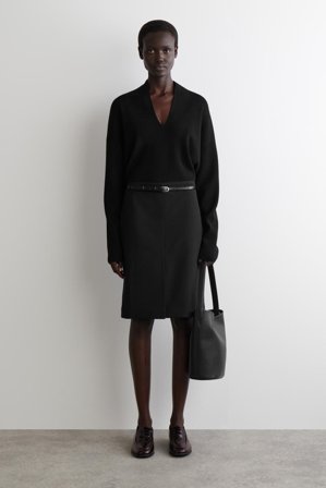 COS Women's Draped Merino Wool V-Neck Jumper in Black