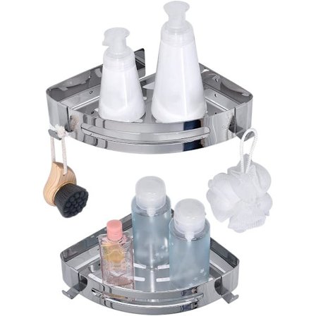 Borrfri självhäftande badrumshylla, 304 rostfritt stål aluminium duschhylla, schampo dusch förvaringskorg (hörn)