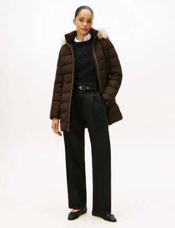 Tommy Hilfiger Mw Down Slim Coat With Fur - Brown - S