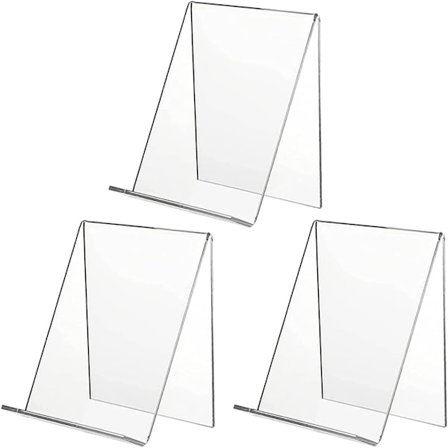Plexiglass bokhylle, 3-delt bokhylle, akryl bokhylle, transparent bokstøtte, plast bokhållare for flygeblad, meny-affisch, brosjyre-tidning.