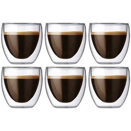 Kaffekopp - Original - Glas - Dubbelvägg - 80ml - Set med 6
