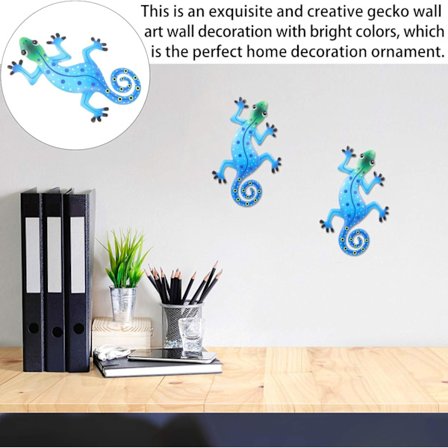 Metallveggdekorasjon for stue - Gecko-statue - Jernhagedekorasjon - Hageveggsskulptur 2 deler