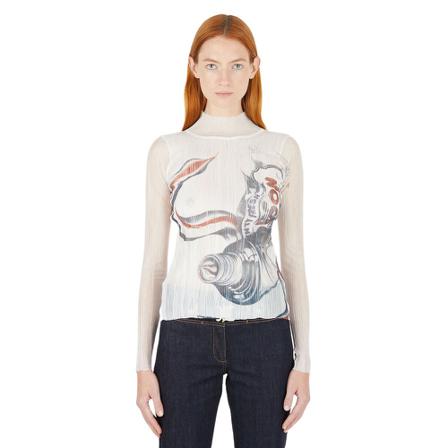 JW Anderson Sheer Pleated Print Underpinning Top Hvid, Dame