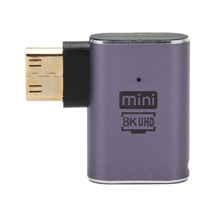Mini HD til HD-adapter, 90 graders vinkel, 8K 60Hz, 48 Gbps, LED-indikator, Mini HD til HD-konverter for bærbar PC, kamera, nettbrett