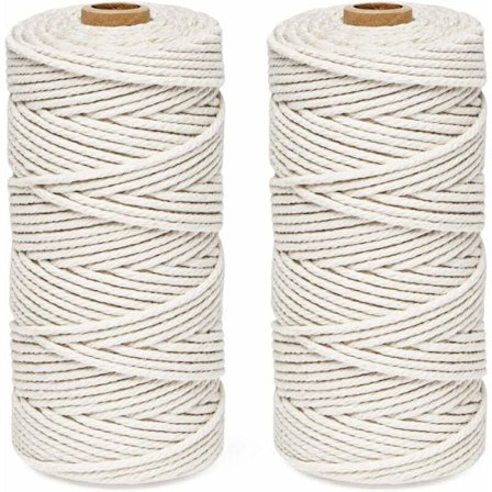 Makramé tauverk 3mm x 200m Beige bomullstråd, 100% bomull Makramé tråd hyssing ledning, Naturlig bomull ledning for strikking Henge plante DIY 