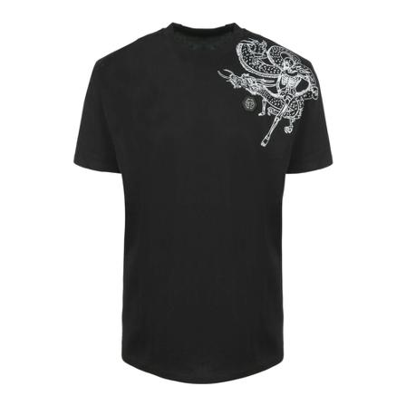 Philipp Plein, T-Shirt Round Neck Ss Embroidery Gothic Czarny, Mężczyzna, Rozmiar: L