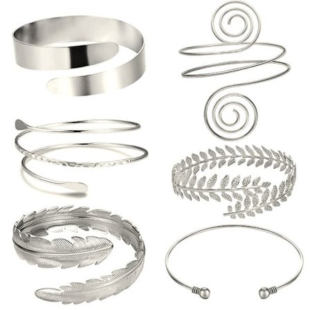 Set med 6 enkla spiralformade överarmsband, justerbara armband, arm
