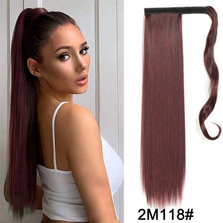 22" syntetiska hästsvansförlängningar linda runt lång rak falsk hästsvans Mjuk klämma i hårförlängningar Pony Tail falskt hår