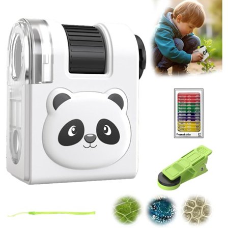 Mini Mikroskop for Barn, Lite Forsker Mikroskop, Bærbart Puslespill Utendørs Utforskningsverktøy (Panda)