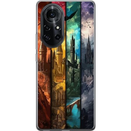 Kompatibel Mobilcover til Huawei Huawei nova 8 Pro Fire magiske slotte i forskellige elementfarver, episk fantasykunst med ild vand luft og mørke i d