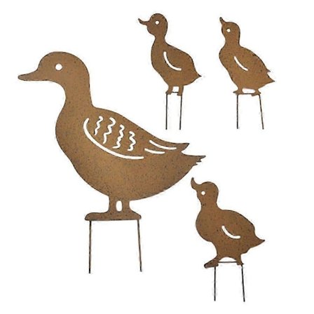 4 stk. Jern Metal Ænder Rusten Havestik Holdbar til Havedekoration