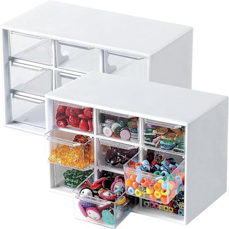 Oppbevaringsboks med 9 skuffer - Skrivebordsoppbevaring Organizer Miniskuffer for hobby, smykker, kosmetikk, kunst og syutstyr Hvit med 9 skuffer W
