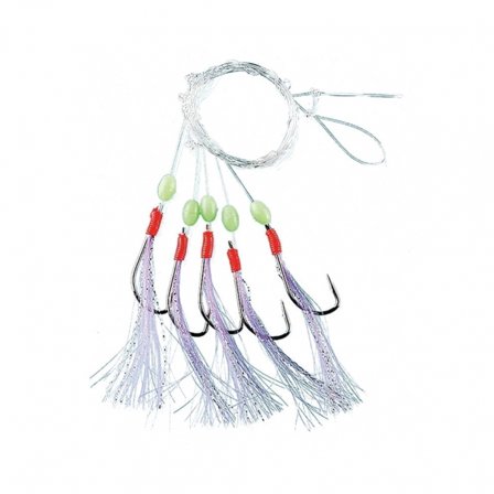 Fladen White and Blue Feather Flasher-rig w. glowing balls 5 Hooks, si