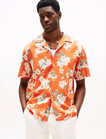 Tommy Hilfiger Lightweight Floral Aop Ss Shirt - Orange - M