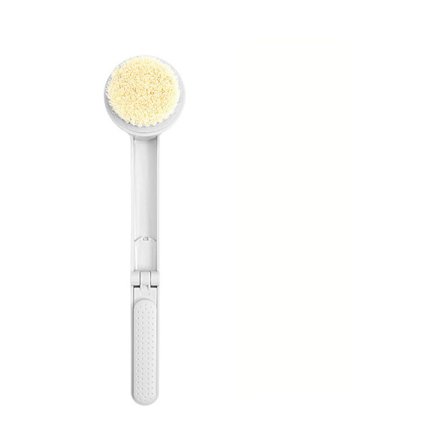 Foldbar Silikone Kropsbørste, Langskaftet Badebørste til Rejser, Skridsikker Brusebadsbørste med Ultra Bløde Børster (Hvid)-