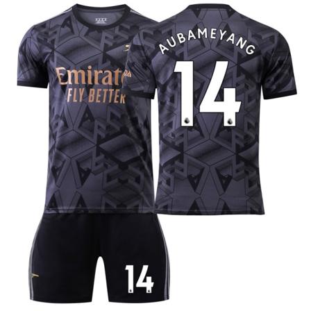 22-23 Arsenal borta svart nr 7 Saka 9 Lacazette 19 Pepe 14 Aubameyang fotbollströja set No socks size 14 Children's size 20