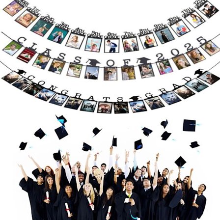3-pakning Graduation Photo Banner, Party Bakgrunn for Gradueringsfeiringer - Tomme Foto Hengende Flagg for å Lime Inn Dine Egne Bilder