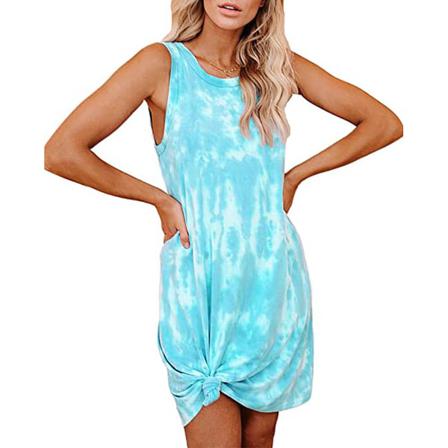 Sommar Kvinnor Tie-dye Utskrift Lös Casual Vest Klänning Kvinnor