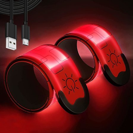 2-pak oppladbare oppgraderte LED-lys armbånd, 2 USB-reflekser