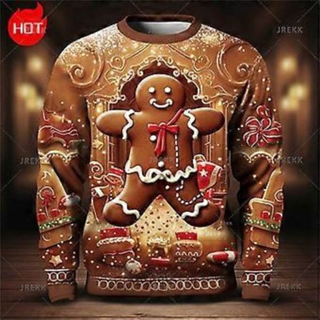 Piparkakkumies 3D-tulostettu Retro Hyvää Joulua Graafinen Pyöreäkaula-huppari Muoti Ruma Joulupaita Toppi