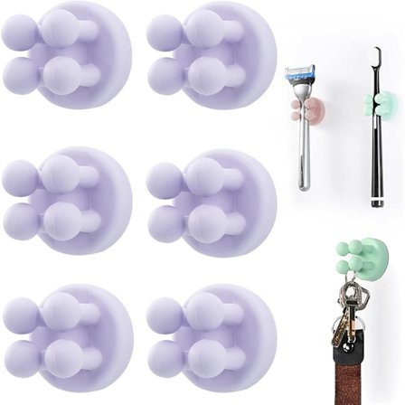 Silikone Tandbørsteholder 6 stk Multifunktionel Hænger Barbermaskineholder Vandtæt Selvklæbende Vægmonteret Enkeltkrog til Væg eller Glas til 