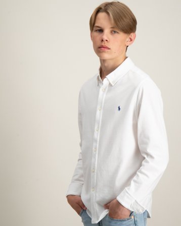 Polo Ralph Lauren Featherweight Cotton Mesh Shirt Biały Koszule Chłopiec - Kids Brand Store