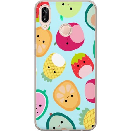 Kompatibelt Mobildeksel til Huawei P20 lite Mønster av kawaii-frukter som jordbær sitron ananas og avocado på lyseblå bakgrunn