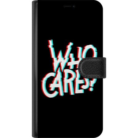 Yhteensopiva Lompakkokotelo Motorola Edge 40 Pro Glitch typografia, jossa teksti "who cares" on punaisella ja syaanilla mustalla minimalistisella tau