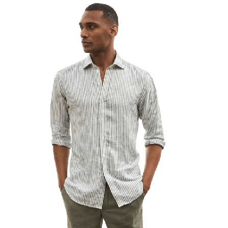 John Henric Linen Striped Smart Shirt (lino) Skjortor Herr Grön 43