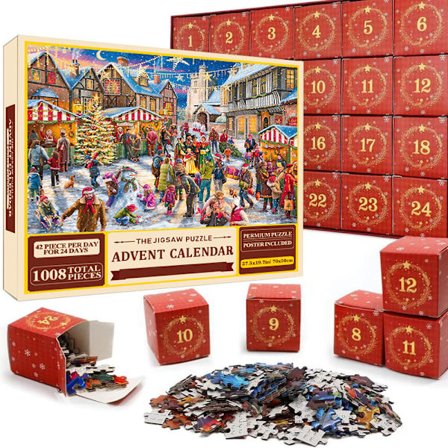 Puslespill adventskalender 2025, 1008 puslespillbrikker 24 dagers julekalender nedtelling adventskalendere-puslespill SD25