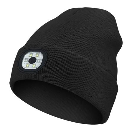 Led-pipo valolla talviturvaa varten Unisex lämmin neulottu hattu sopii useimpiin miehiin, naisiin black