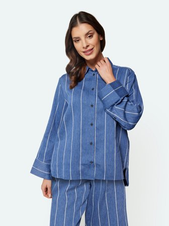 B. COPENHAGEN - Hør Skjorte - Blå - Stribet