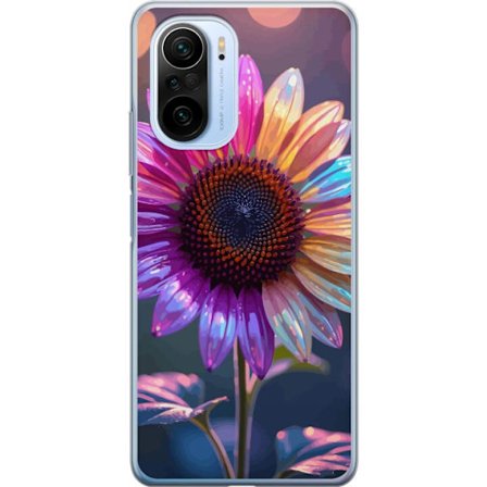 Kompatibelt Mobildeksel til Xiaomi Mi 11i Irideserende blomst med glitrende kronblad i rosa lilla og gull mot myk bokeh bakgrunn