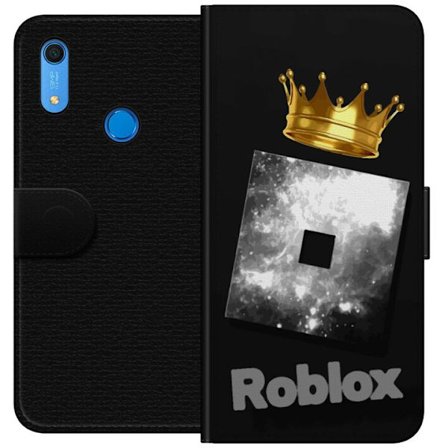 Kompatibelt Lommeboketui til Huawei Huawei Y6s (2019) Minimalistisk svart og sølvfarget Roblox-symbol med gylden krone og luksuriøs gamer-estetikk p