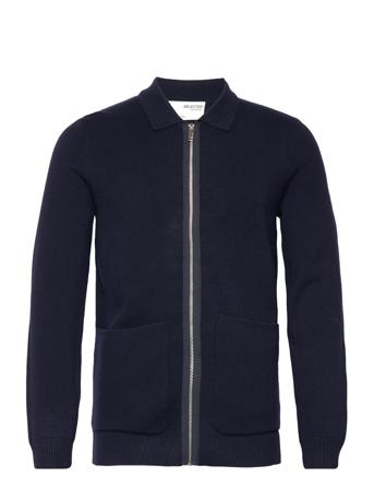 Slhtoronto Ls Knit Zip Up Shirt B Navy Selected Homme