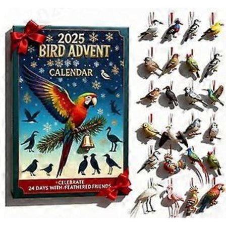 Fugle-adventskalender 2025, 24 dagers nedtellingskalender til jul, Akryl 2D fugle-hengepynt til juletreet, Gave til fugleelskere og familier