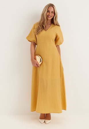 SELECTED - Slfmaddie Ss Closed Back Midi Dress - Ochre