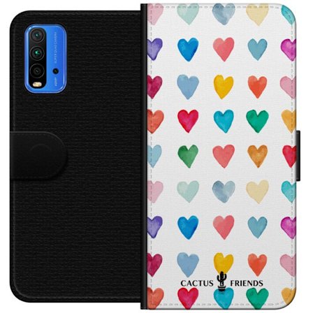 Yhteensopiva Lompakkokotelo Xiaomi Xiaomi Redmi Note 9 4G Cactus and Friends - Watercolor Love Grid