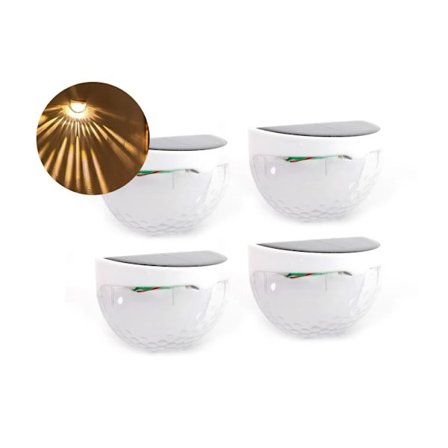 4pk 6 LED Solcellelampe Utendørs Hagelampe Solcelle Flomlys Vegglampe Halvsirkel Hvit Vanntett