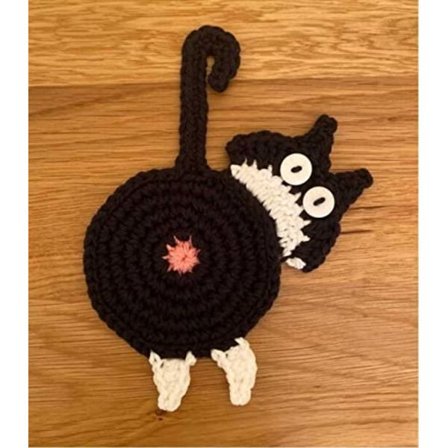 3 st Katttassunderlägg, Roligt Kattass Virkat Dryckesunderlägg, Handgjort Virkat Muggunderlägg, Roliga Presenter till Kattälskare