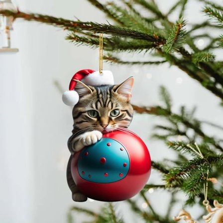 2D Akryl Sjov Kat Juletræs Ornament Kat Akryl Ornament Dobbelt Tryk Sjovt Julevedhæng Gave Sjovt Vedhæng