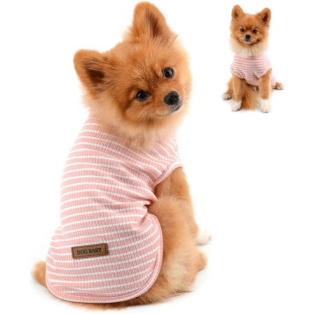 Tøj til små hunde dreng pige sommer stribet hvalp T-shirt vest åndbar bomuld tee ærmeløs chihuahua Yorkshire,Pink,Size S