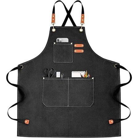 Kokkeforklær Canvasforkle for menn og kvinner med 3 lommer Kryssryggbestandig arbeidsforkle for matlaging