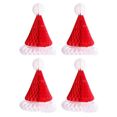4 bitar av papper julhatt honeycomb juldekorationer hängande ornament