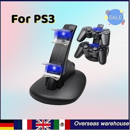 Gamepad Oplader Dobbelt Oplader til Sony Playstation 3 Controller Konsol Fly Opladningsspil til Ps3 Opladningsstation + USB Kabel