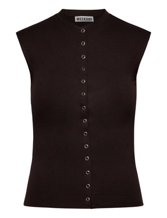 Weekday Sleeveless Button-Up Top - Brown - S