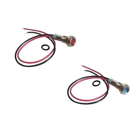 2 stk. 6mm 12V Signal Strømforsyning LED Metal Indikatorlampe Fortrådet Blå+Rød