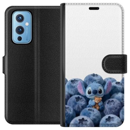 Kompatibel Tegnebogsetui til OnePlus OnePlus 9 Sød blå karakter blandt blåbær med bamse i blød og legende illustration