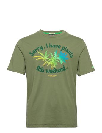 Jersey Crewneck T-Shirt With Artwork T-shirt Khakigrønn Scotch & Soda