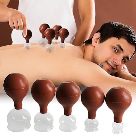 Kopper af ægte glas [sæt med 5] - Effektive kopper med sugekop og fascia-skraber - Kopper med stærk sugeevne